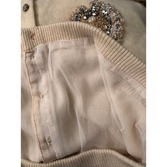 VINTAGE CARDIGAN SWEATER BEADED PEARL CREST RHINESTONE BUTTONS - Picture 7 of 14